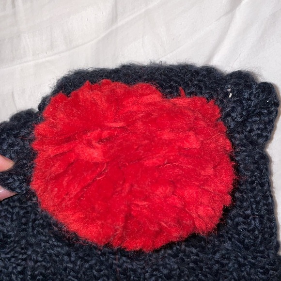 Abercrombie Fitch Blue beanie red puff Pom Pom - Picture 2 of 4